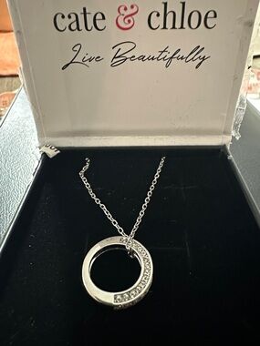 Cate & Chloe Silver Crystal Circle Pendant Necklace